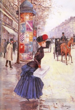 パリ Painting - ジューヌ ファム トラヴェルサン ル ブールヴァール パリジェンヌ ジャン ベロー